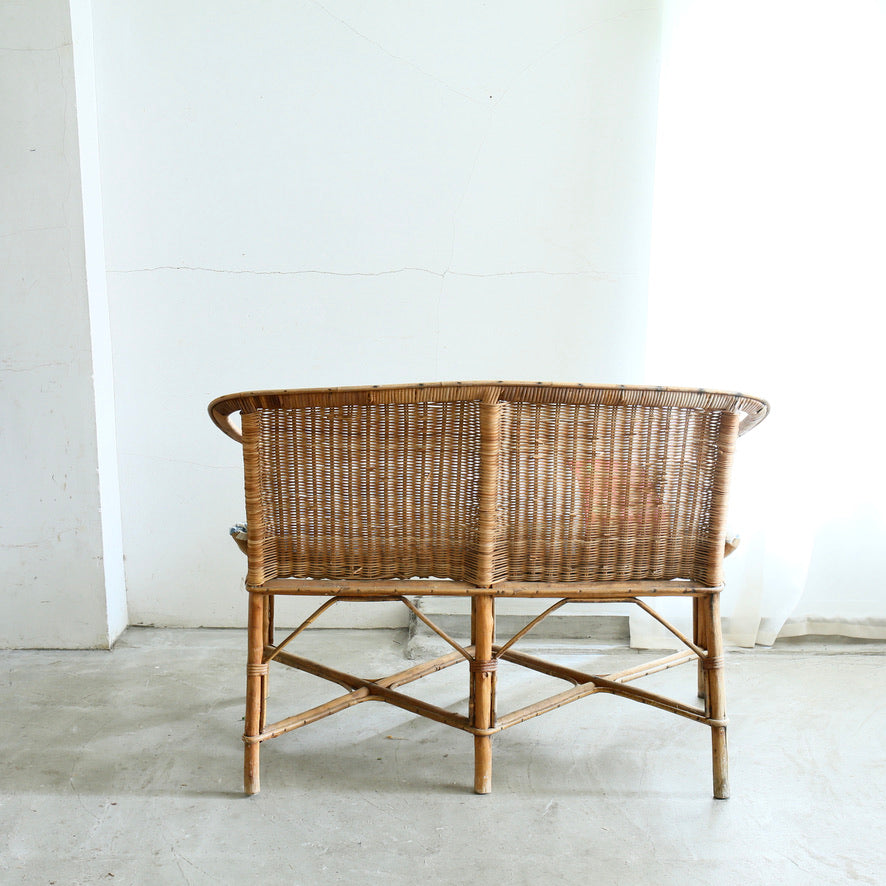 フランス ヴィンテージ ラタン 2シーター マット付きソファー